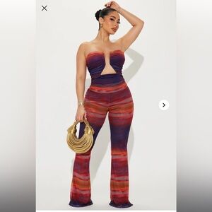 Fashion Nova Red and Purple Strapless Jumpsuit